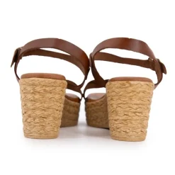 CARLA TORTOSA Sandales cuir semelle compensée paille Femme MARRON