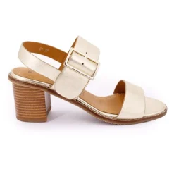 PIERRE CARDIN Sandales dé en cuir boucle cheville talon 7cm Femme OR New