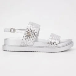 US POLO Sandales double bride kary tissées avec boucle Femme ARGENT Best