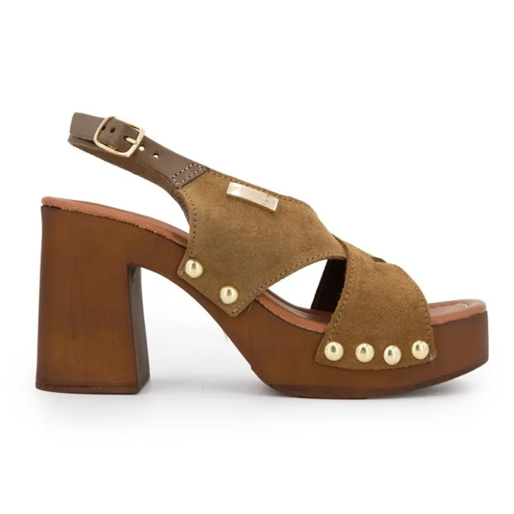 LES TROPEZIENNES PAR M.BELARBI Sandales en cuir à talons 9cm carré Penn tan Femme MARRON Outlet