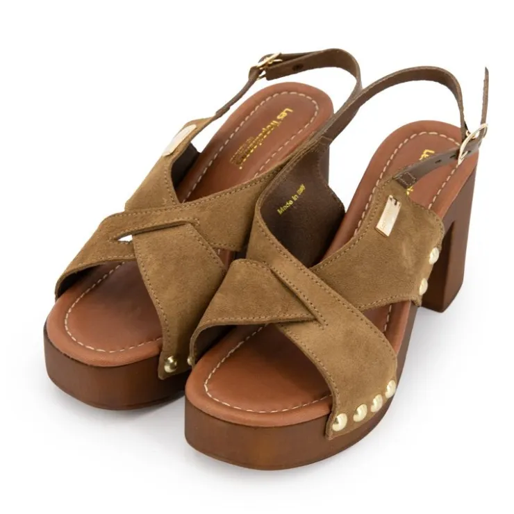 LES TROPEZIENNES PAR M.BELARBI Sandales en cuir à talons 9cm carré Penn tan Femme MARRON Outlet