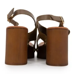LES TROPEZIENNES PAR M.BELARBI Sandales en cuir à talons 9cm carré Penn tan Femme MARRON Outlet
