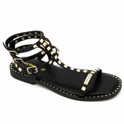 LES TROPEZIENNES PAR M.BELARBI Sandales hautes cuir léger clouté Coralie Femme NOIR Online