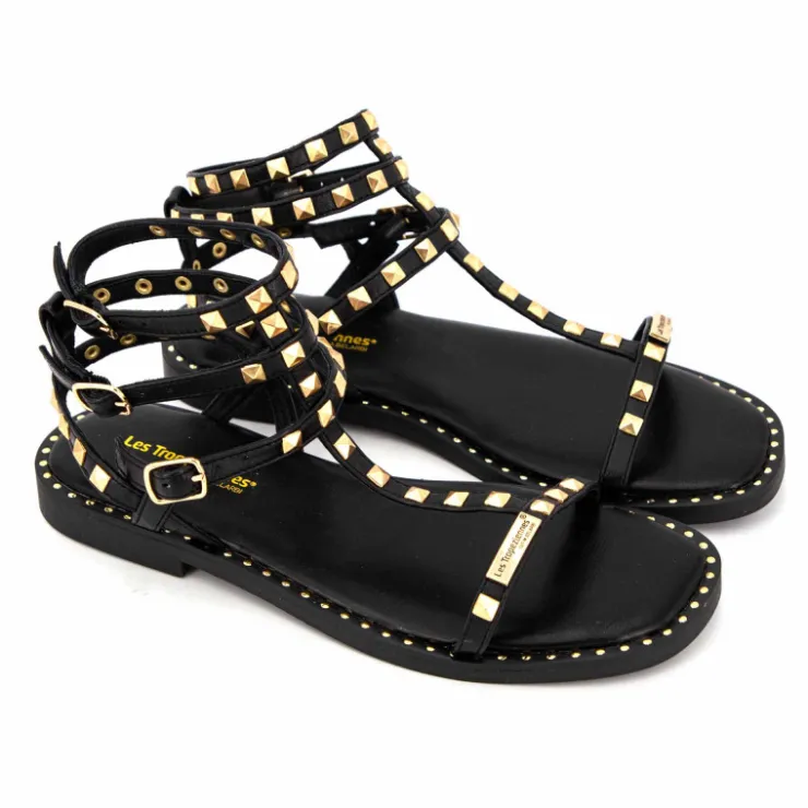 LES TROPEZIENNES PAR M.BELARBI Sandales hautes cuir léger clouté Coralie Femme NOIR Online