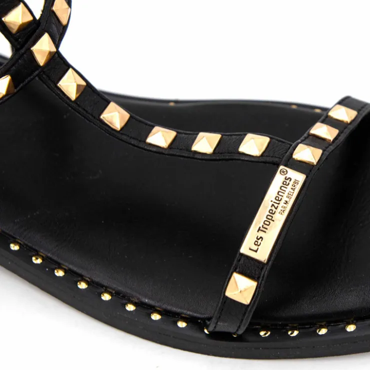 LES TROPEZIENNES PAR M.BELARBI Sandales hautes cuir léger clouté Coralie Femme NOIR Online