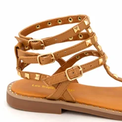 LES TROPEZIENNES PAR M.BELARBI Sandales hautes cuir léger clouté Coralie Femme MARRON Hot