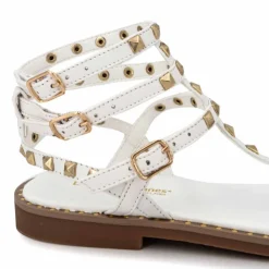 LES TROPEZIENNES PAR M.BELARBI Sandales hautes cuir léger clouté Coralie Femme BLANC Best