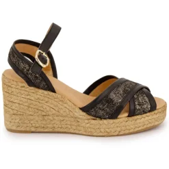 PINAZ Sandales mordorées es double bride compensées Femme NOIR Online