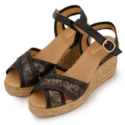 PINAZ Sandales mordorées es double bride compensées Femme NOIR Online