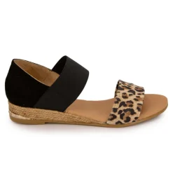 PINAZ Sandales motif leopard semi compensée Femme NOIR Sale