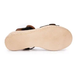 BIOSTOCK Sandales es compensées en cuir double boucle bois Femme NOIR Discount