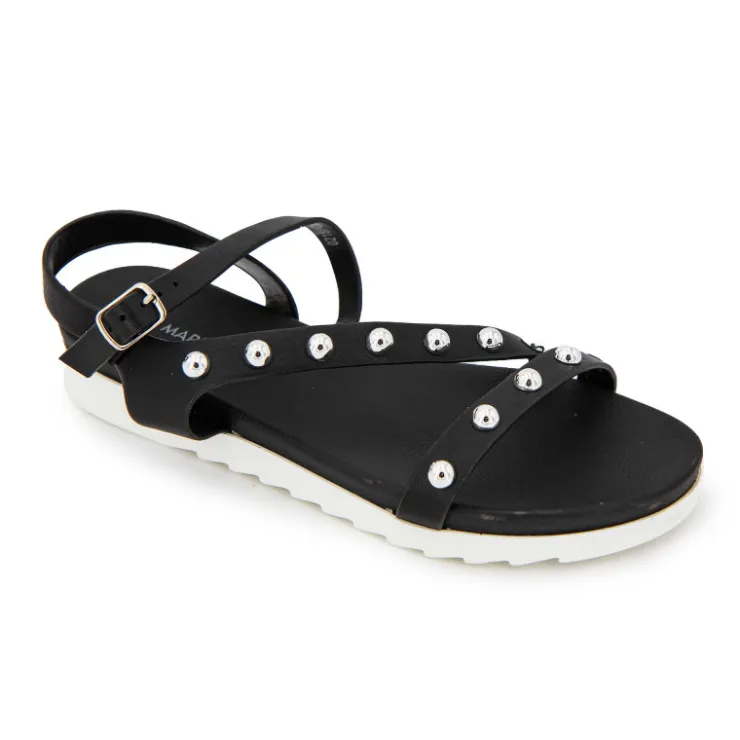 MARIAMARE Sandales plates à brides cloutées semelle crantée Femme NOIR Best