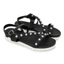 MARIAMARE Sandales plates à brides cloutées semelle crantée Femme NOIR Best