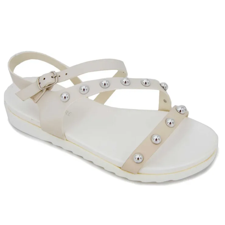 MARIAMARE Sandales plates à brides cloutées semelle crantée Femme BEIGE Hot