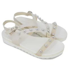 MARIAMARE Sandales plates à brides cloutées semelle crantée Femme BEIGE Hot