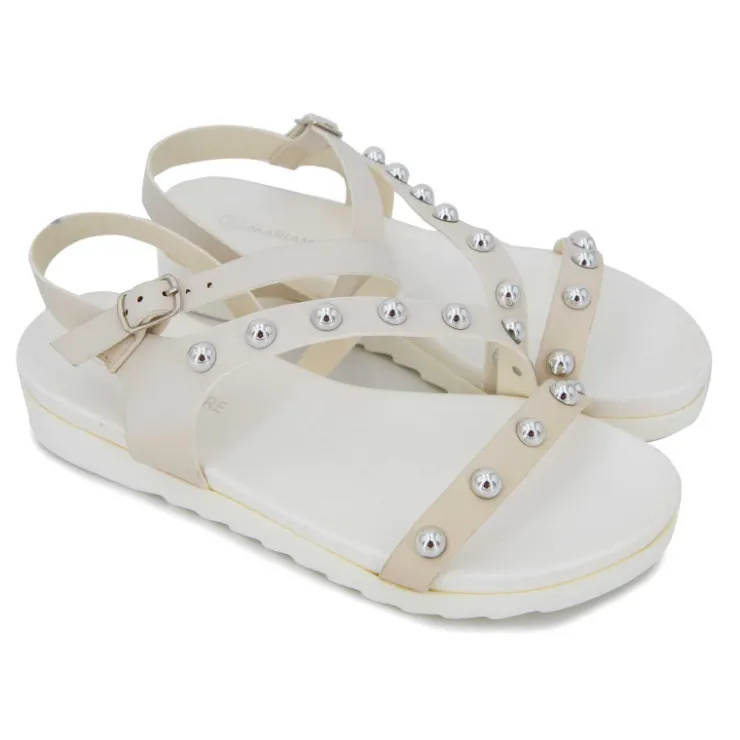 MARIAMARE Sandales plates à brides cloutées semelle crantée Femme BEIGE Hot