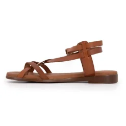 CARLA TORTOSA Sandales plates cuir platino à boucles Femme MARRON New