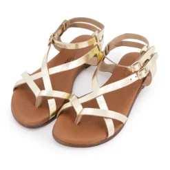 CARLA TORTOSA Sandales plates cuir platino à boucles Femme OR New