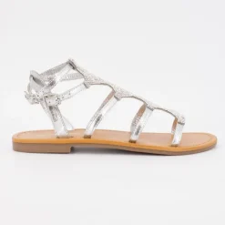 LES TROPEZIENNES PAR M.BELARBI Sandales spartiates avec strass ohlala é Femme ARGENT New