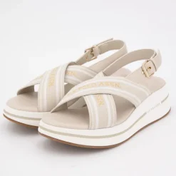 US POLO Sandales tissu à rayures semelle épaisse Femme BEIGE Hot
