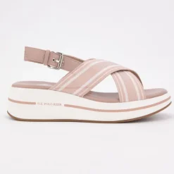 US POLO Sandales tissu à rayures semelle épaisse Femme ROSE CLAIR Discount