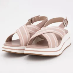 US POLO Sandales tissu à rayures semelle épaisse Femme ROSE CLAIR Discount