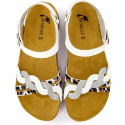 BIOSTOCK Sandales triple bride he tressée argentée et motif léopard Enfant BLANC Clearance