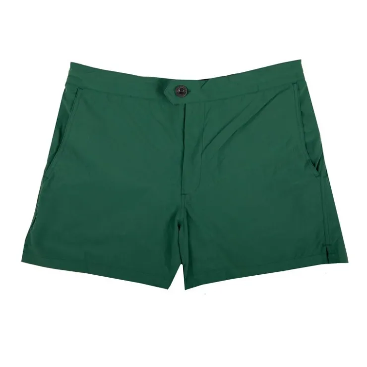 APPARTINENZA Short de bain uni avec bouton Homme VERT FONCE Online