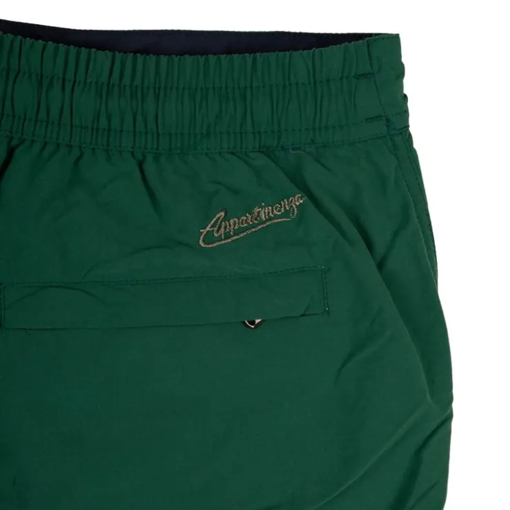 APPARTINENZA Short de bain uni avec bouton Homme VERT FONCE Online