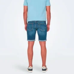 ONLY AND SONS Short denim regular délavé Homme BLEU FONCE Sale
