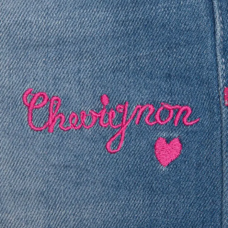 CHEVIGNON Short en jean avec inscription en rose Enfant BLEU Outlet