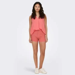 JDY Short skinny taille haute poches arrières bouton uni Femme ORANGE New
