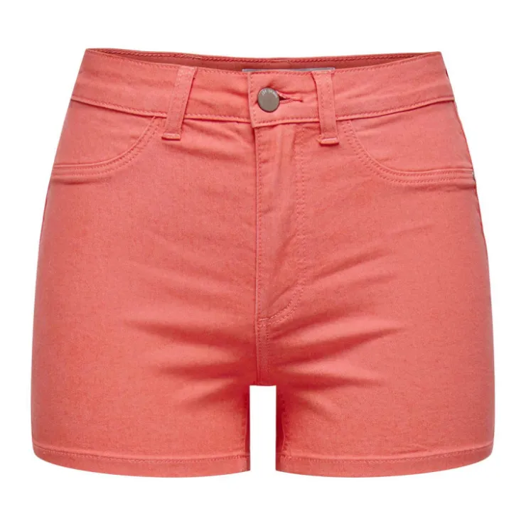 JDY Short skinny taille haute poches arrières bouton uni Femme ORANGE New
