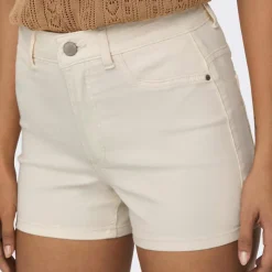 JDY Short skinny taille haute poches arrières bouton uni Femme BLANC ECRU Outlet