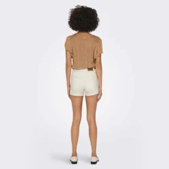 JDY Short skinny taille haute poches arrières bouton uni Femme BLANC ECRU Outlet
