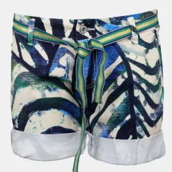 PLEASE Short unbleached motif palmier avec ceinture brillante Femme BLEU Outlet