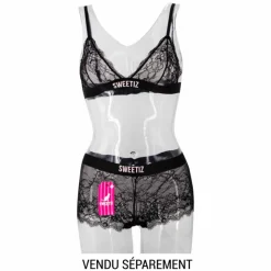 SWEETIZ Shorty en dentelle bande élastique logo sexy Femme NOIR Best
