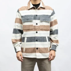 DEELUXE 74 Surchemise teo à rayures laine Homme BLANC ECRU Sale