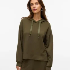 VERO MODA Sweat à capuche maille avec cordons rubans hali Femme KAKI Discount