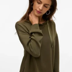 VERO MODA Sweat à capuche maille avec cordons rubans hali Femme KAKI Discount