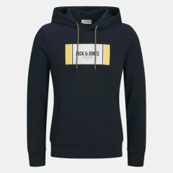 JACK & JONES Sweat à capuche regular hayato imprimé encart logo Homme BLEU FONCE Clearance