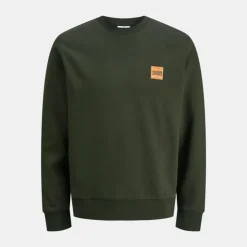 JACK & JONES Sweat brandy coton col ras de cou manches longues Homme VERT FONCE Hot
