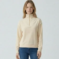 LES TROPEZIENNES PAR M.BELARBI Sweat col camionneur doline Femme BEIGE New