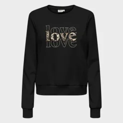 ONLY Sweat coton rubi Love imprimé léopard Femme NOIR Clearance