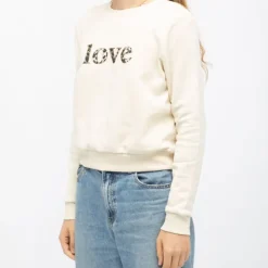 ONLY Sweat coton rubi Love imprimé léopard Femme BLANC ECRU Discount