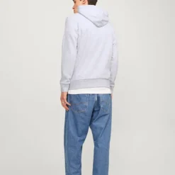 JACK & JONES Sweat gris chiné imprimé avec capuche tiley coton mélangé regular Homme GRIS CLAIR