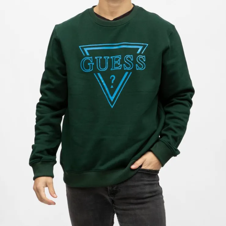 GUESS Sweat coton Homme VERT FONCE Outlet