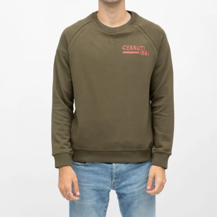 CERRUTI Sweat manches longues col rond coda imprimé logo Homme KAKI
