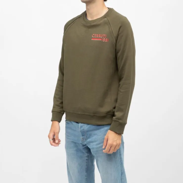 CERRUTI Sweat manches longues col rond coda imprimé logo Homme KAKI