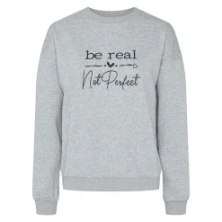PIECES Sweat oversize Maria col rond "Be real not perfect" Femme GRIS CLAIR Clearance